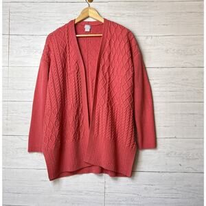Chicos Sweater Womens Size 3/XL Coral Pink Open Cable Knit Wool & Cashmere Blend